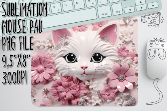 3D Cat Among Flowers Pad: Elevating Sublimation Projects with High-Resolution Digital Art