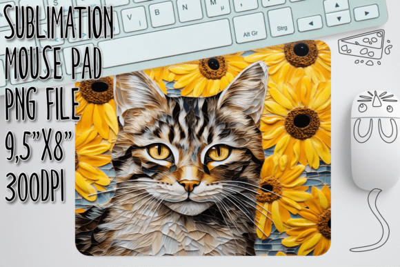 3D Kitty Floral Mouse Mat Art: A Digital Sublimation Resource for Custom Creators
