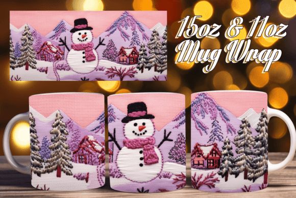 3D Snowman Night 15oz Sublimation Mug Design