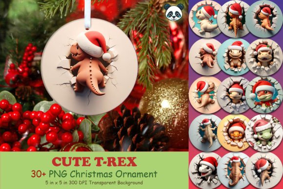 Both Side X-mas T-rex 3D Ornament Bundle