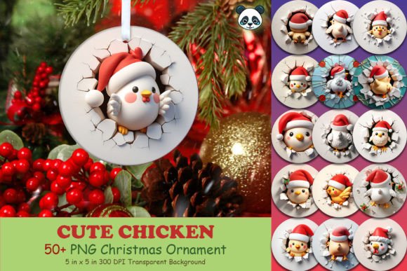 Chicken 3D Christmas Ornament Bundle for Sublimation