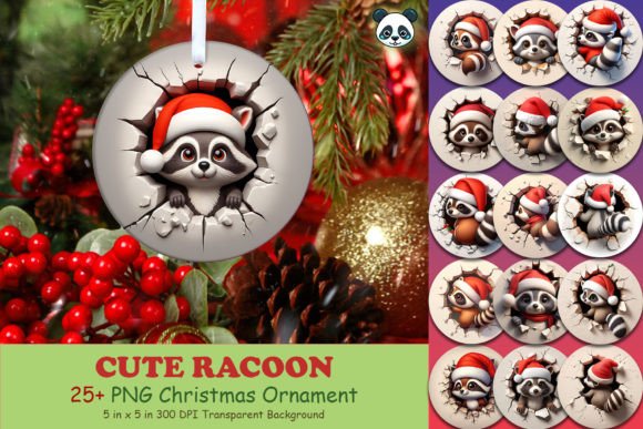 Cute Racoon 3D Christmas Ornament Bundle
