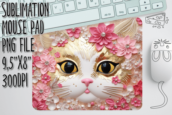 Floral Fantasy 3D Cat Mouse Pad Design