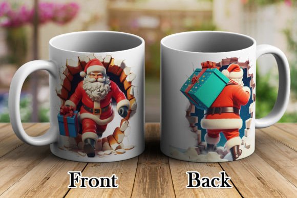 Santa Claus Break Through 3D Mug Wrap Design